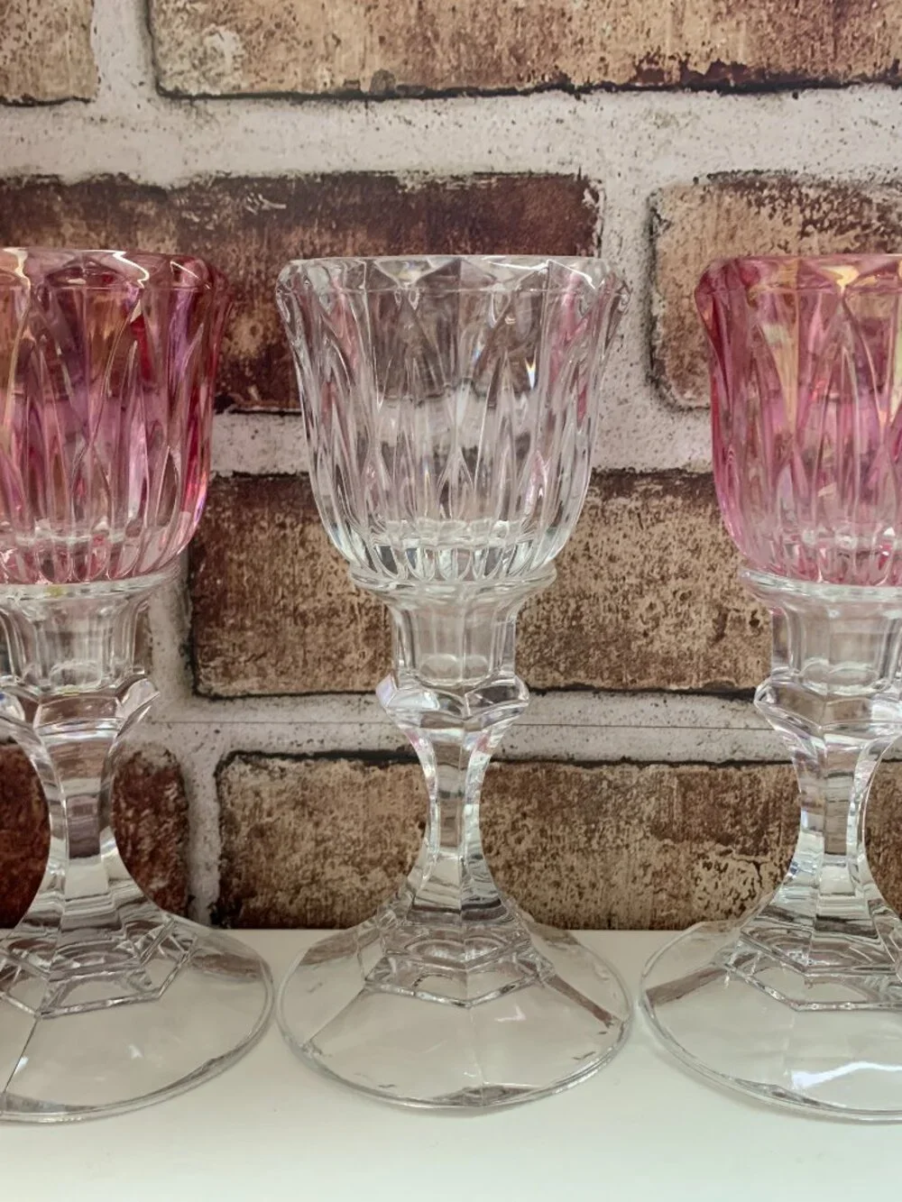 VTG Stemmed Glass Candle Votive Holders (Set of 3) 6-1/2